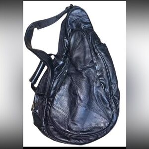 Comfort Carry-All Black Patchwork Leather Shoulder Crossbody Sling Bag 19x11x5